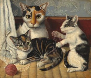 猫と子猫、1872-1883年頃（ミルボードに油彩）